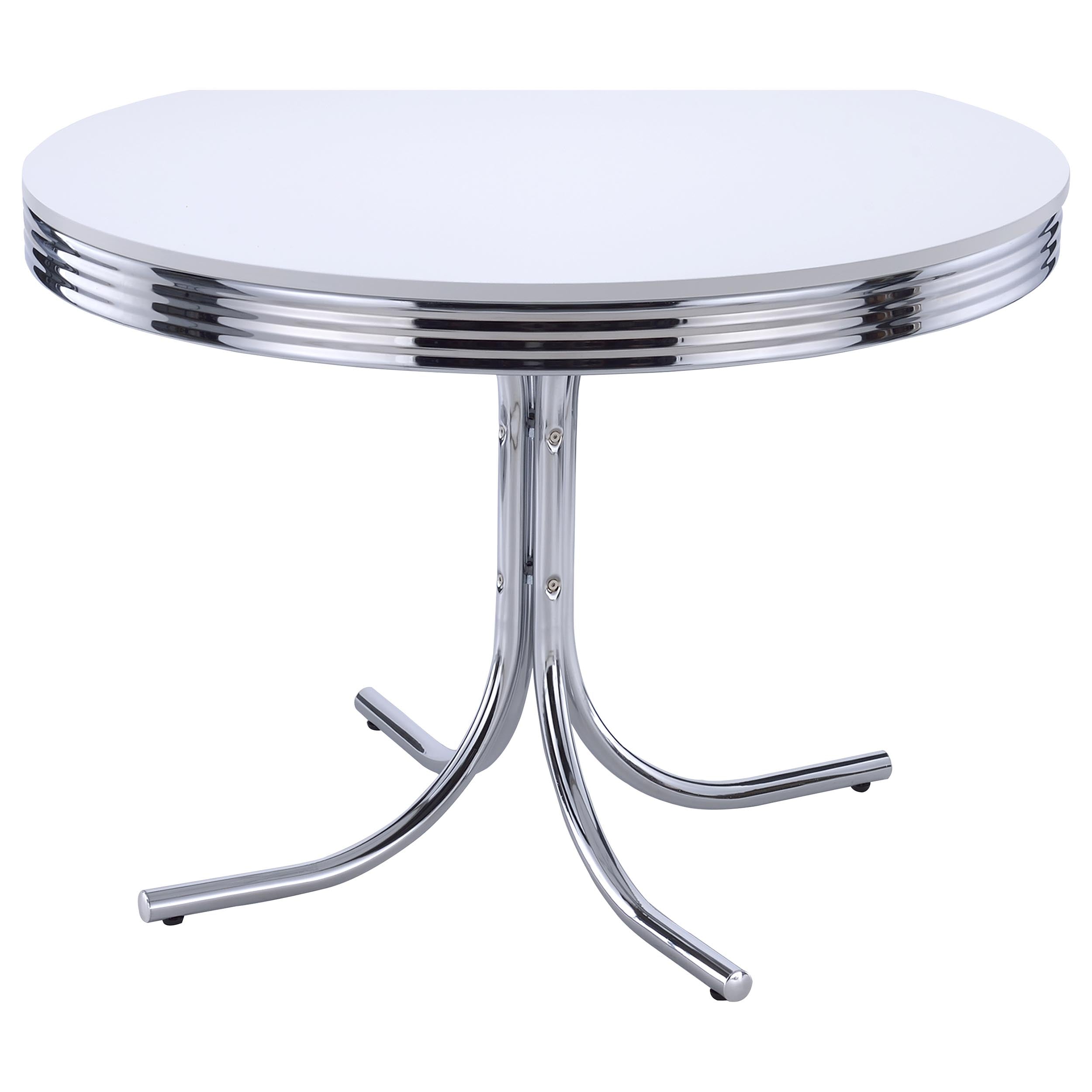 Retro Round 42-inch Wood Top Dining Table White and Chrome — view 1