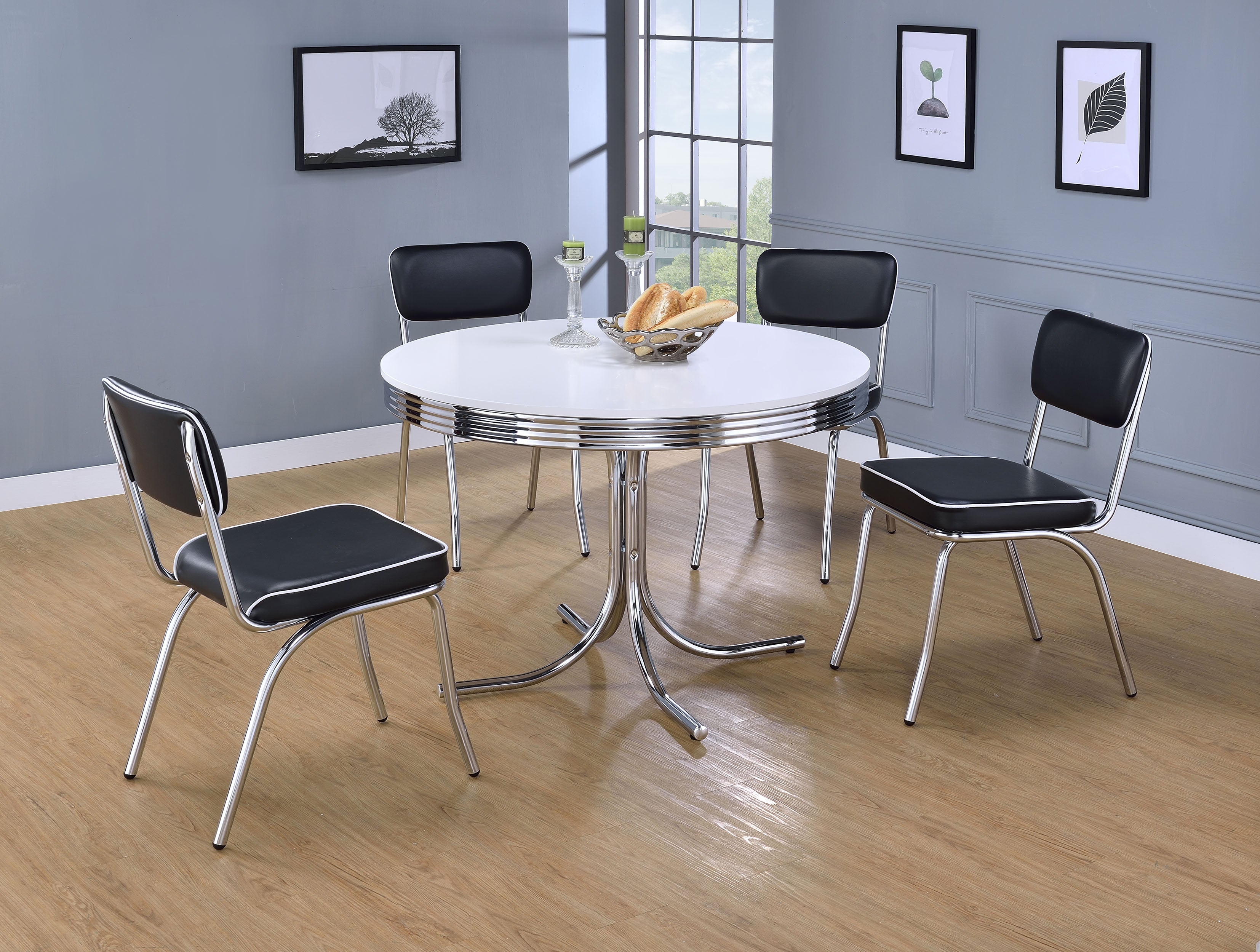Retro Round 42-inch Wood Top Dining Table White and Chrome — view 6