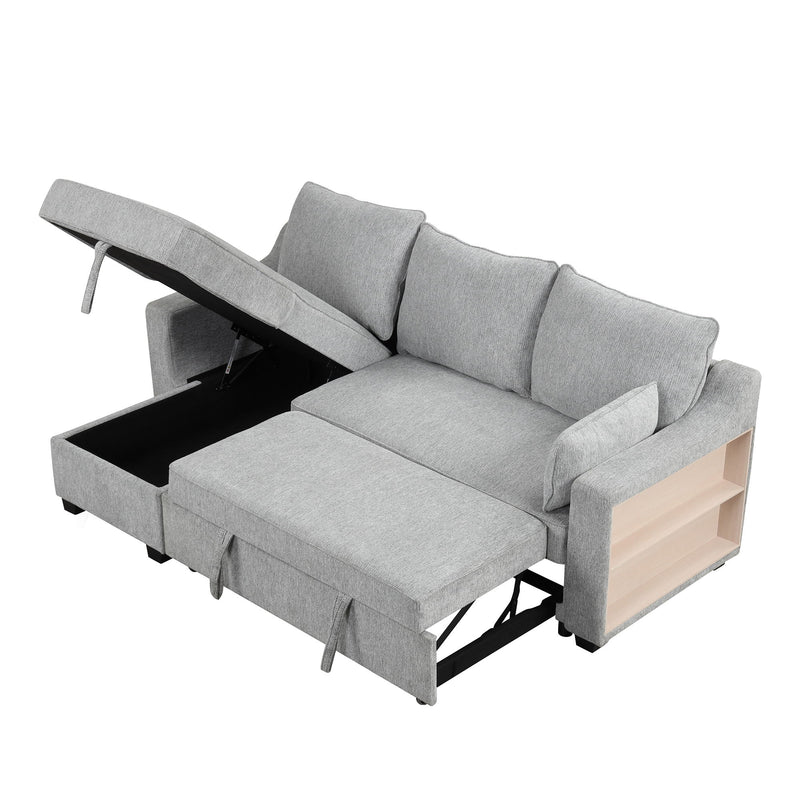 Pull Out Sleeper Sofa L-Shaped Couch Convertible Sofa Bed With Storage Chaise, Storage Racks And USB Ports