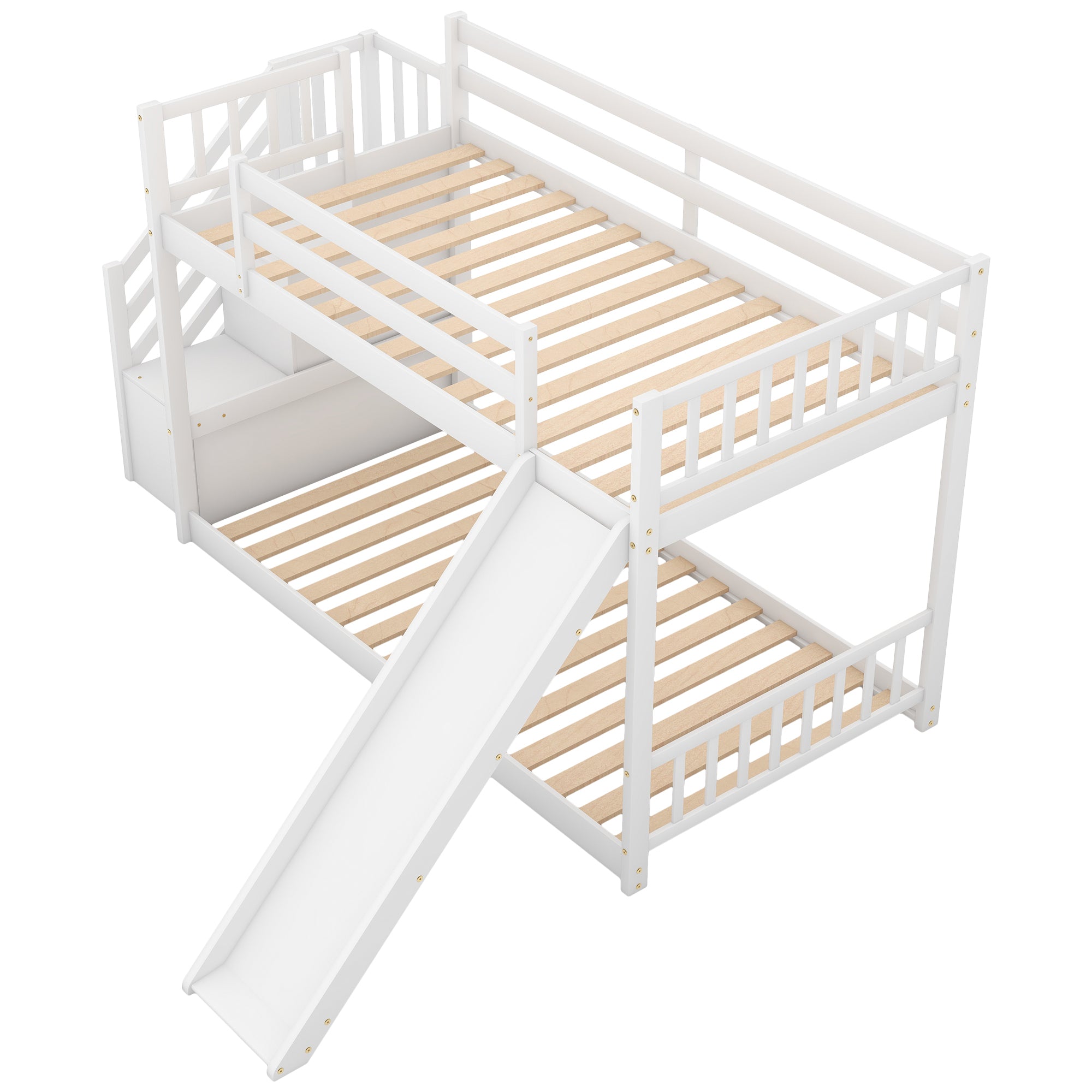 Twin over Twin Bunk Bed with Convertible Slide and Stairway, White - Atlantic Fine Furniture Melbourne FL