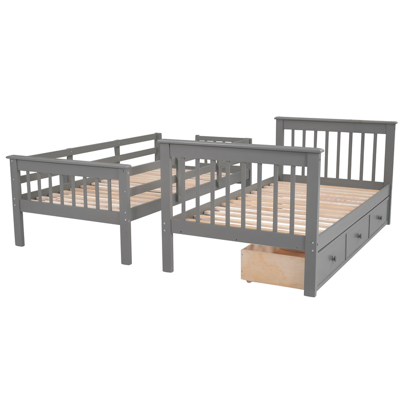 Stairway Twin-Over-Twin Bunk Bed with Three Drawers for Bedroom, Dorm - Gray(Old SKU: LP000309AAE)