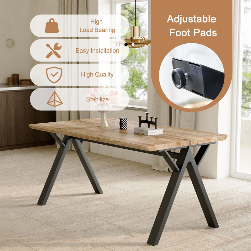 Wood Textured Dining Table With A Frame Legs.Density Board Sticker Pipe Spraying, Suitable For Various Occasions Such As Living Rooms - Black