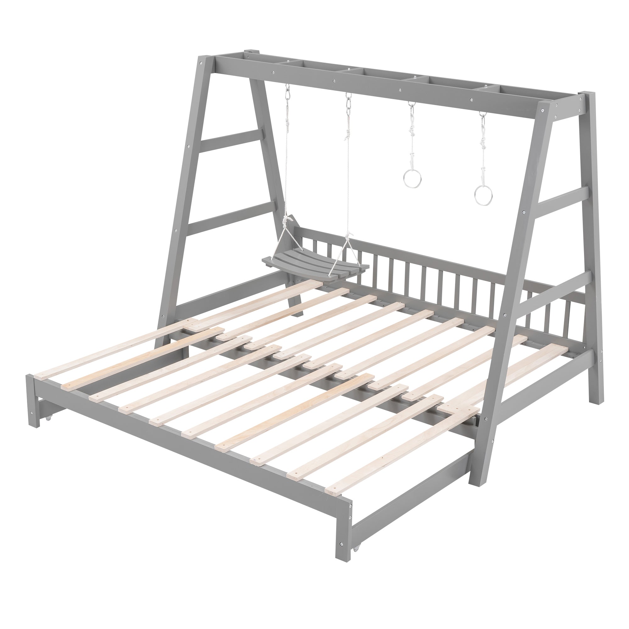 Extendable Twin Daybed with Swing and Ring Handles, Gray(Twin bed can be pulled out to be King) - Atlantic Fine Furniture Melbourne FL