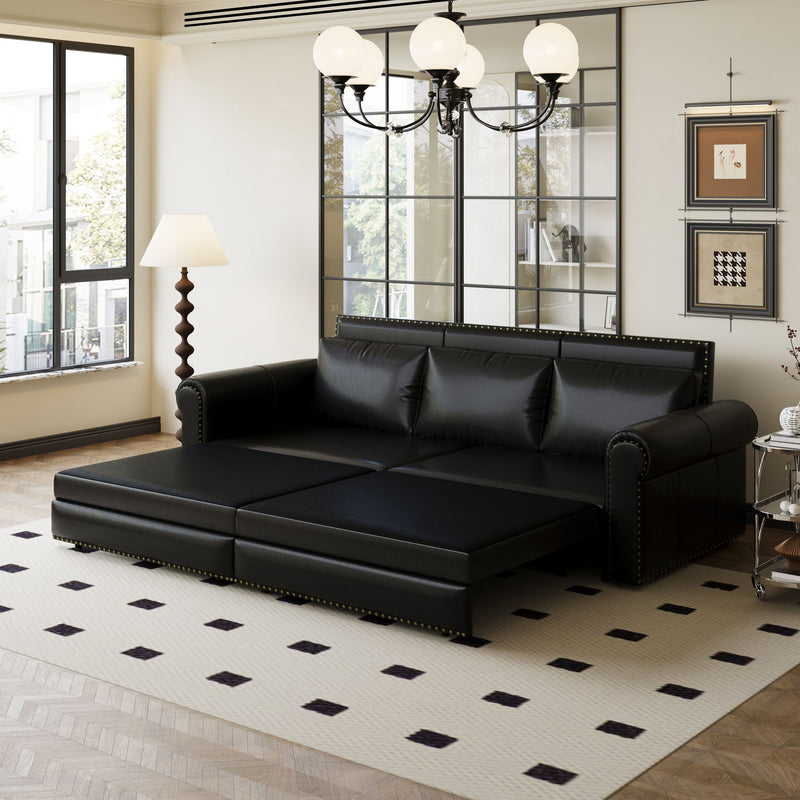 3 In 1 Convertible Sleeper Sofa With Nailhead Trim & Rolled Arm
