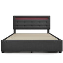 Bed Frame Queen Size, Upholstered Platform Bed Frame with 4 Storage Drawers and LED Lights & Adjustable Headboard,No Box Spring Needed,Grey
