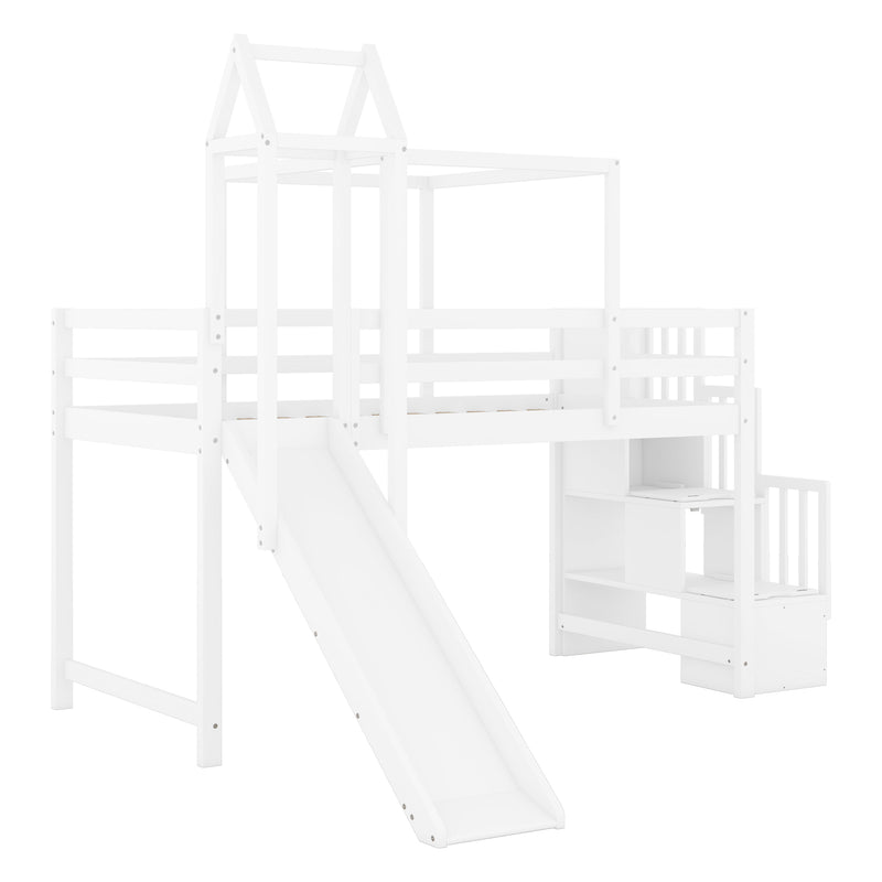 Twin Size Loft Bed with Tent and Tower - Pink