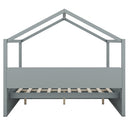 Full Size Wooden House Bed with Shelves and a Mini-cabinet, Gray
