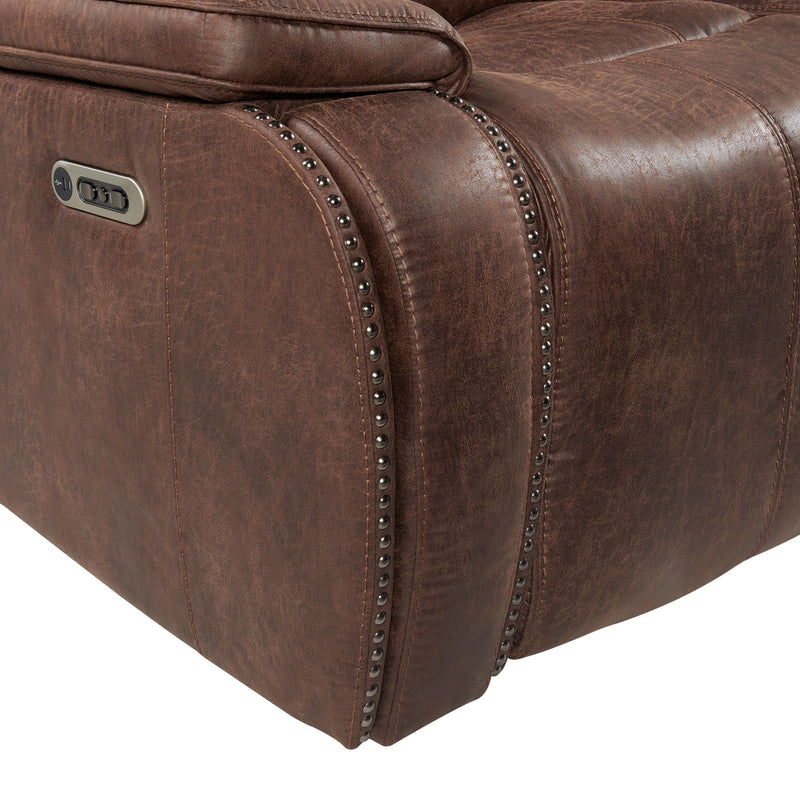 Atlantis - Power Motion Loveseat With Power Motion Head Recliner & Console - Heritage Brown