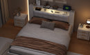 Queen Size Tufted Upholstered Platform Bed  with Storage Headboard and Hydraulic Storage System, Modern PU Storage Bed with Motion Activated Night Lights and USB Charger,White
