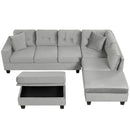 Modern Sectional Sofa With Storage Ottoman, L - Shape Couch With 2 Pillows And Cup Holders
