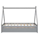 Twin size Tent Floor Bed, Teepee Bed, with Trundle,Grey