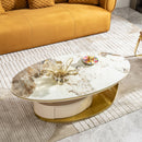 Modern Coffee Table Thick Sintered Stone Top With 2 Drawers Matt Stainless Steel Base - Gold