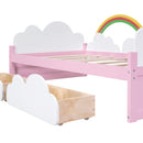 Twin Size Bed With Clouds And Rainbow Decor - Pink / White
