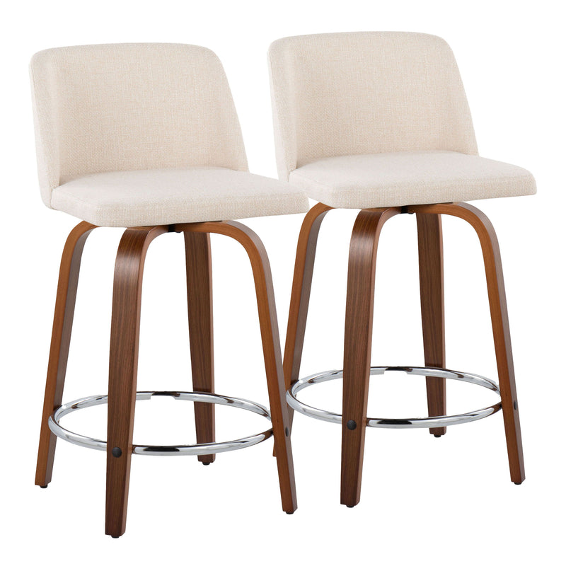 Toriano - Mid Century Modern Fixed Height Counter Stool With Swivel With Round Footrest (Set of 2)