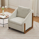 Modern Chenille Upholstered Armchair With Wooden Side Frame
