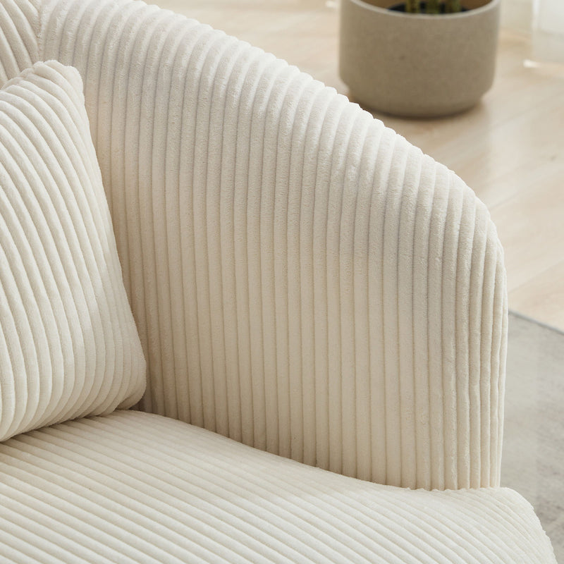 Wide Upholstered Corduroy 360° Swivel Barrel Soft Chair With Pillow
