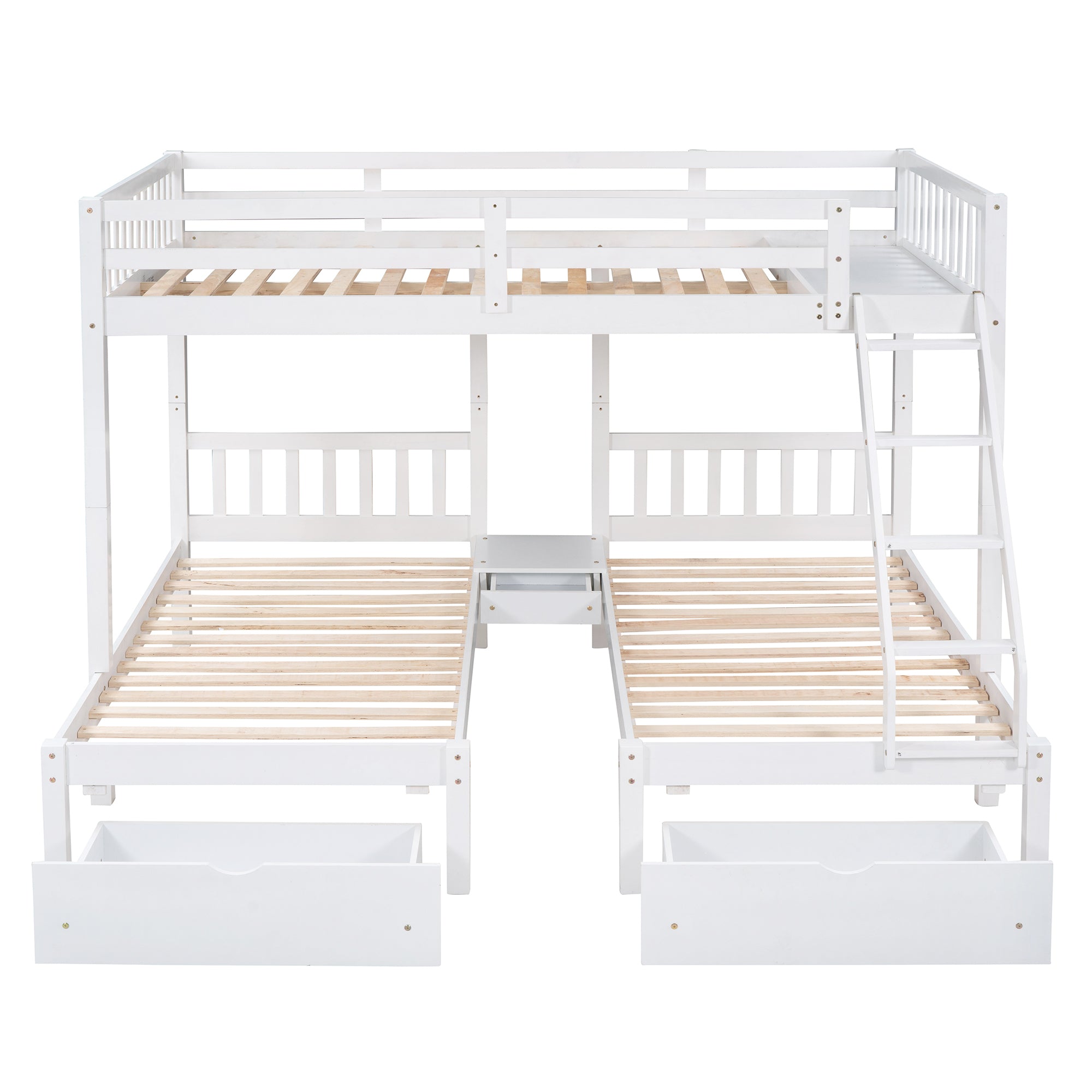 Full Over Twin & Twin Bunk Bed, Wood Triple Bunk Bed with Drawers and Guardrails, White (OLD SKU: LP000143AAK)