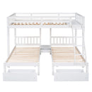 Full Over Twin & Twin Bunk Bed, Wood Triple Bunk Bed with Drawers and Guardrails, White (OLD SKU: LP000143AAK)