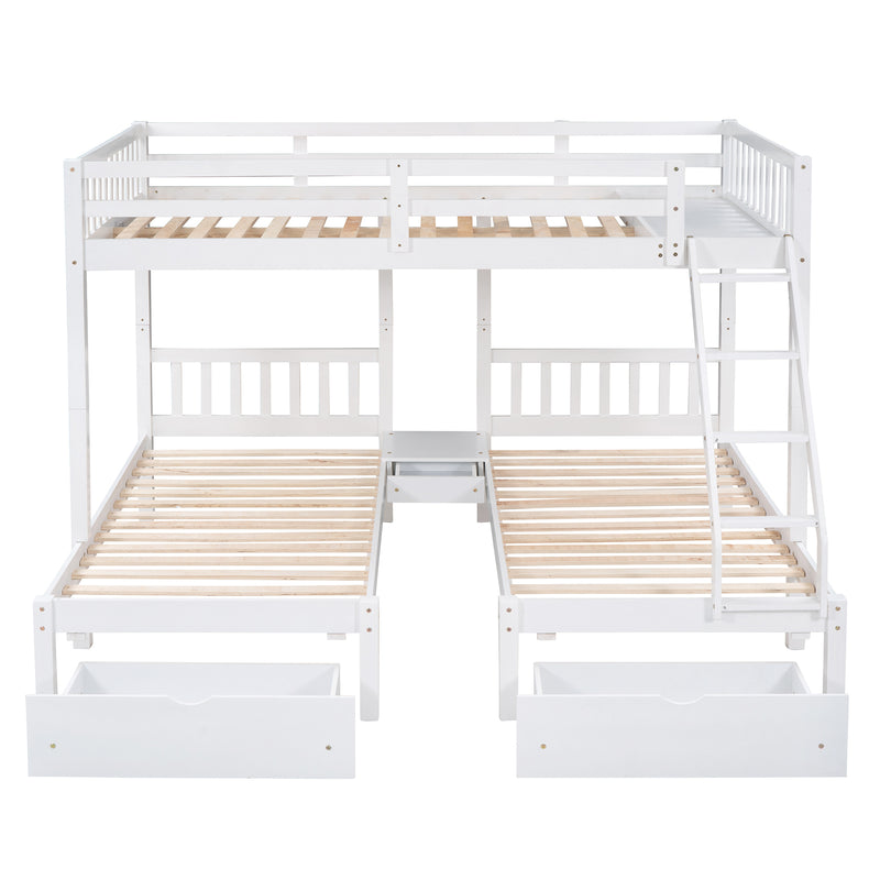 Full Over Twin & Twin Bunk Bed, Wood Triple Bunk Bed with Drawers and Guardrails, White (OLD SKU: LP000143AAK)