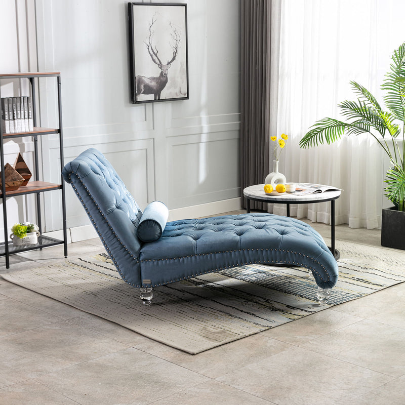 Velvet Chaise Lounge Indoor, Button Tufted Upholstered Chaise Lounge Chair With Pillow