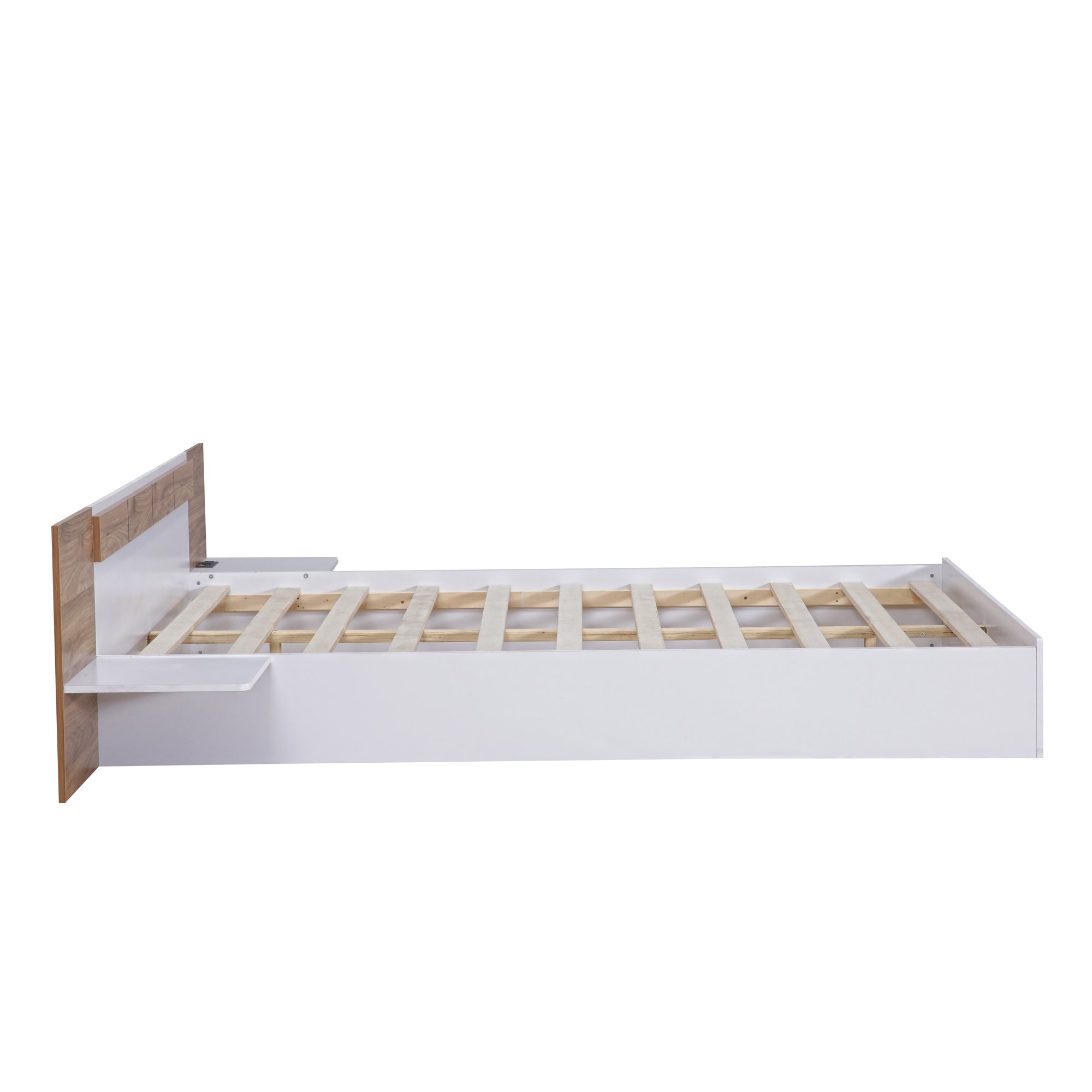Queen Size Platform Bed with Headboard, Shelves, USB Ports and Sockets, White - Atlantic Fine Furniture Melbourne FL