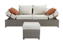 Salena - All Weather Wicker Patio Sofa & Ottoman With 2 Toss Pillows - Beige / Gray