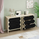 3 Drawer Buffet Sideboard With Adjustable Shelves, Storage Cabinet With Natural Seaweed Decor Doors For Living Room Kitchen Entryway - Natural