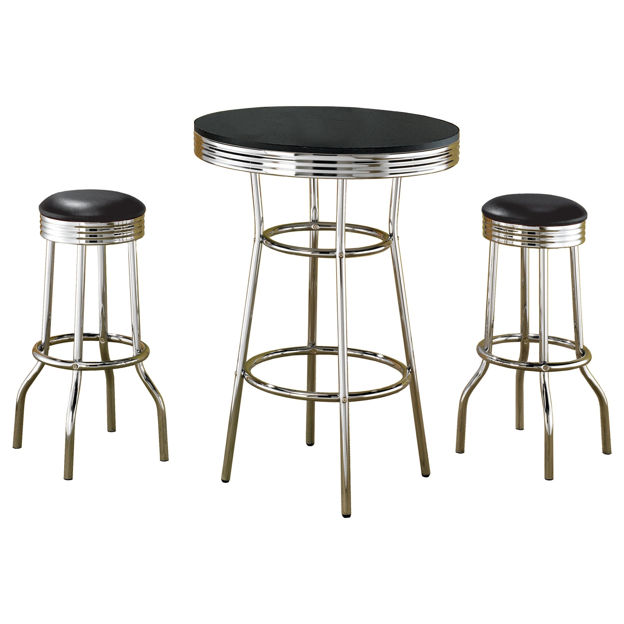 Retro 3-piece Round 1950s Bistro Pub Bar Table Set Black — view 2