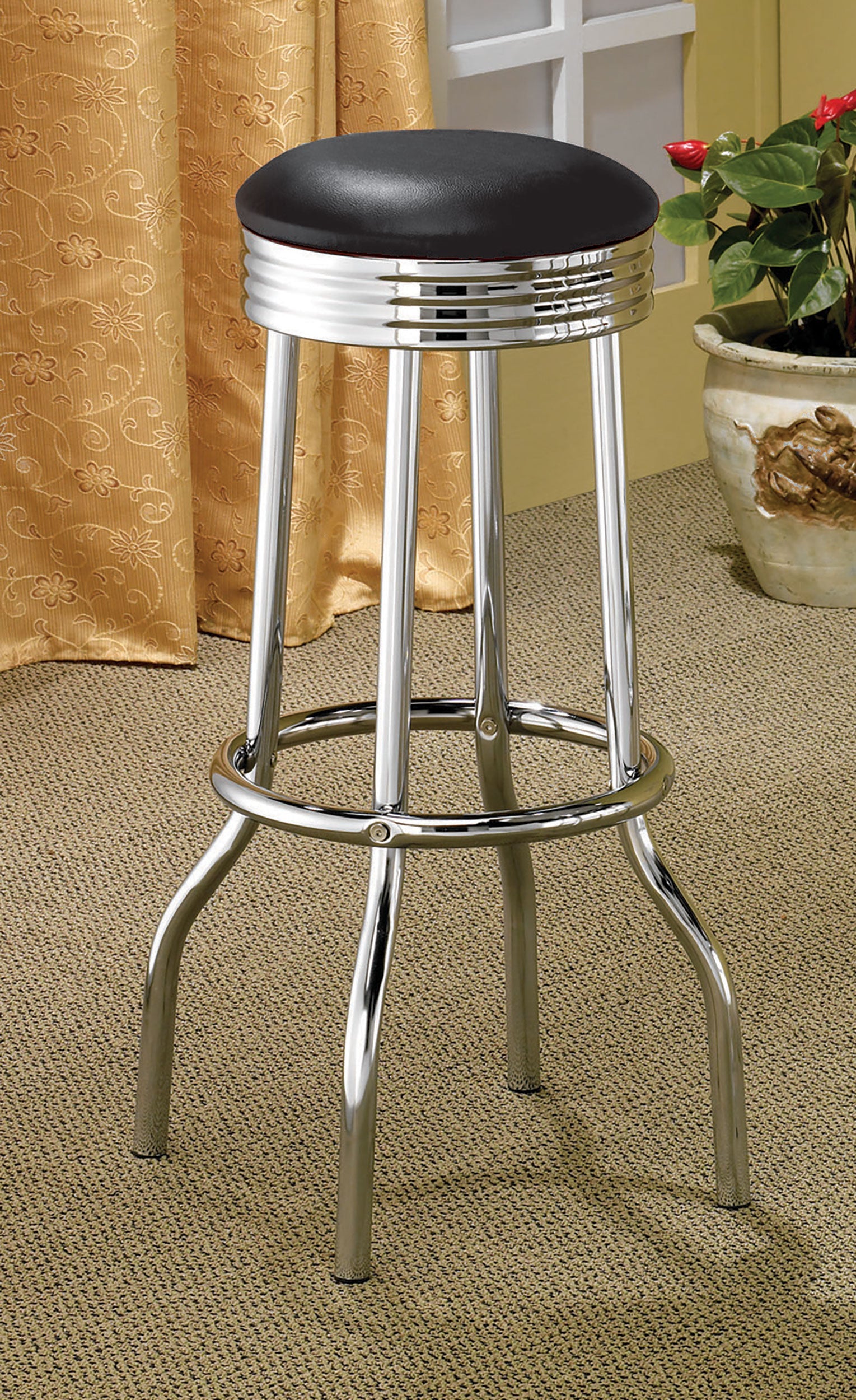 Retro Upholstered Metal Swivel Bar Stool Black (Set of 2) — view 2