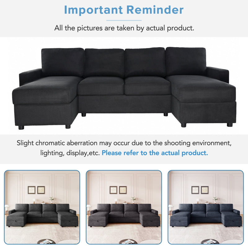 Convertible Sectional Sofa With Storage Chaise Lounges And USB Ports
