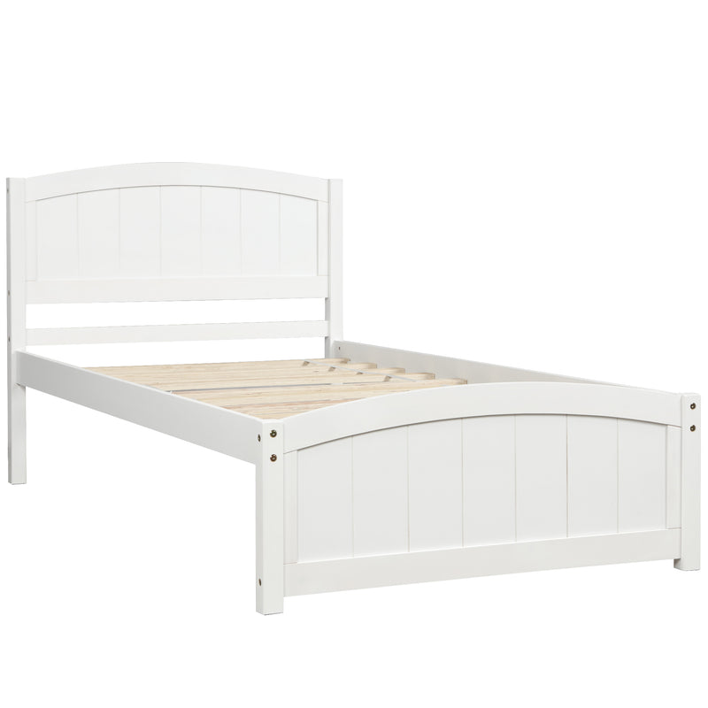 Wood Platform Bed with Headboard,Footboard and Wood Slat Support, White