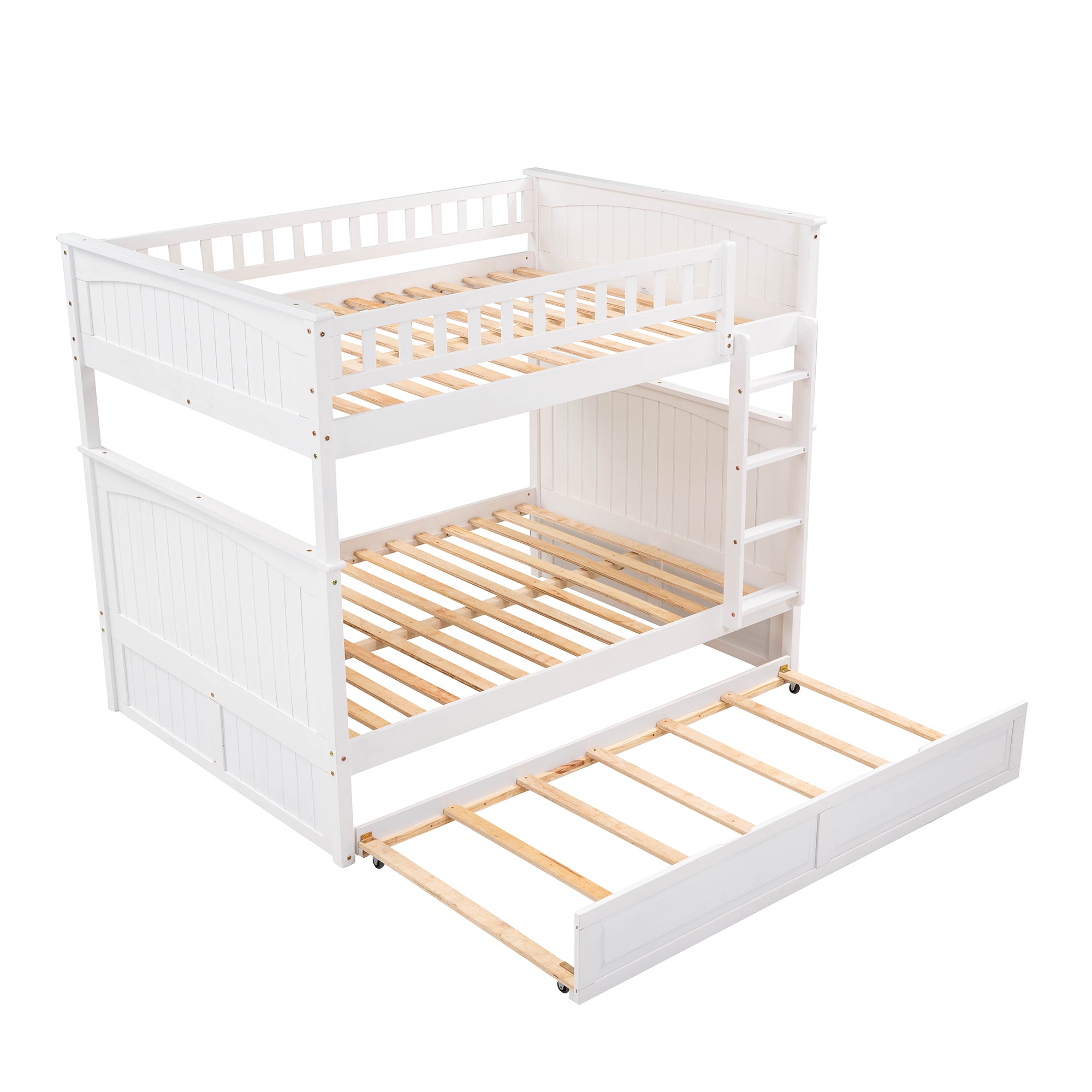 Full Over Full Bunk Bed with Twin Size Trundle, Pine Wood Bunk Bed with Guardrails, White (Old SKU:LP000044AAK) - Atlantic Fine Furniture Melbourne FL