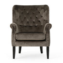 Elegant Velvet Club Chair With Handcrafted Details - Gray