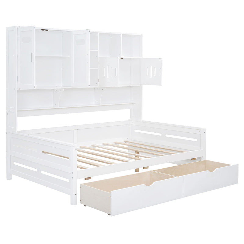 Wooden Daybed With 2 Drawers, And All-In-One Cabinet And Shelf