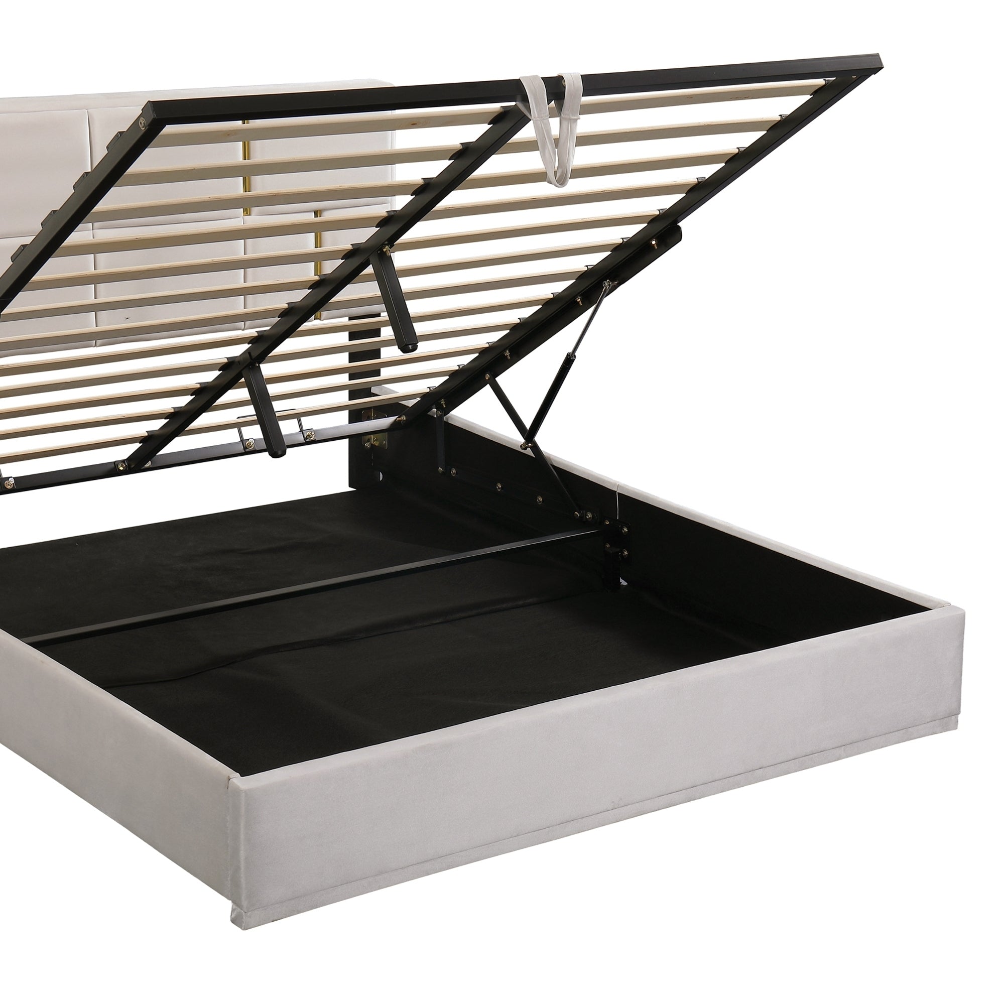 Queen Size Upholstered Platform Bed with Hydraulic Storage System,No Box Spring Needed,Beige - Atlantic Fine Furniture Melbourne FL
