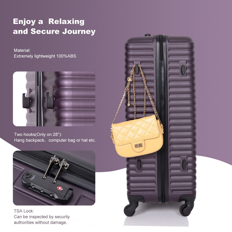 3 Piece Luggage Sets, Lightweight Suitcase With Two Hooks, Spinner Wheels, Tsa Lock