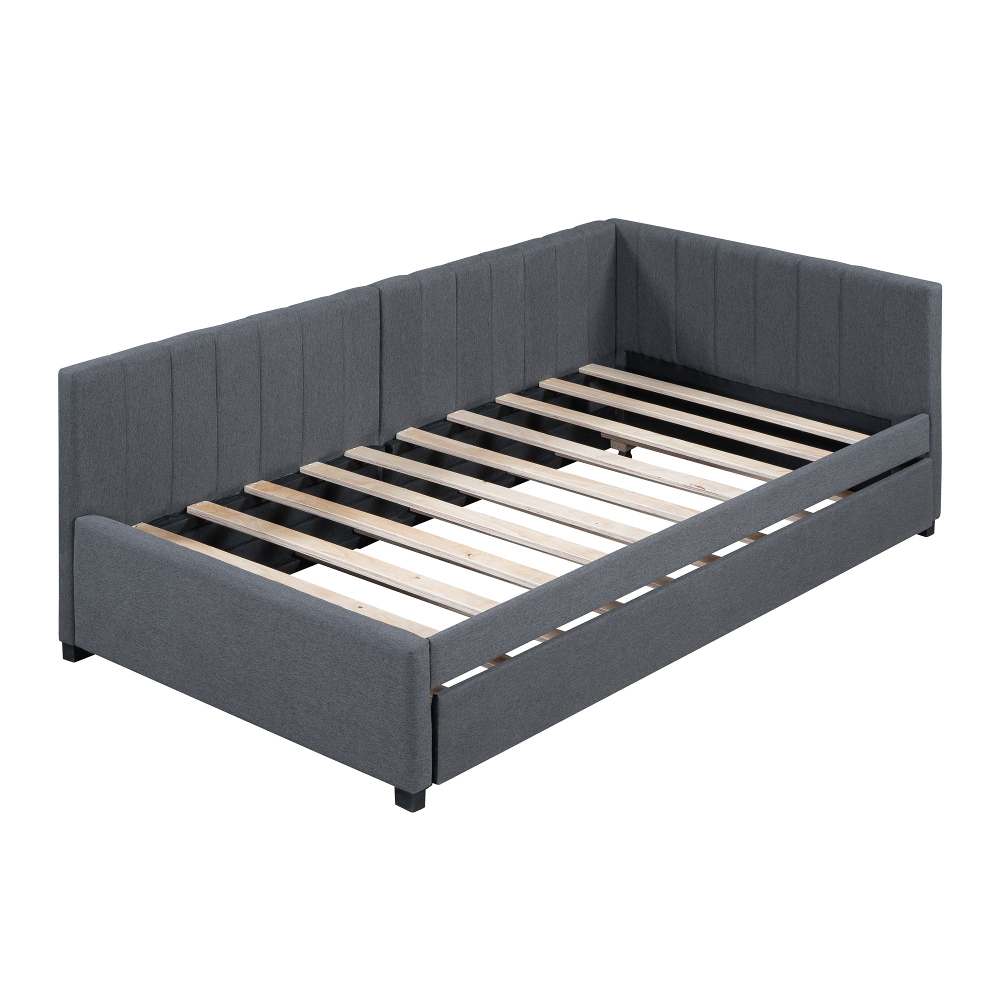 Upholstered Daybed with Trundle Twin Size Sofa Bed Frame No Box Spring Needed, Linen Fabric(Gray) - Atlantic Fine Furniture Melbourne FL