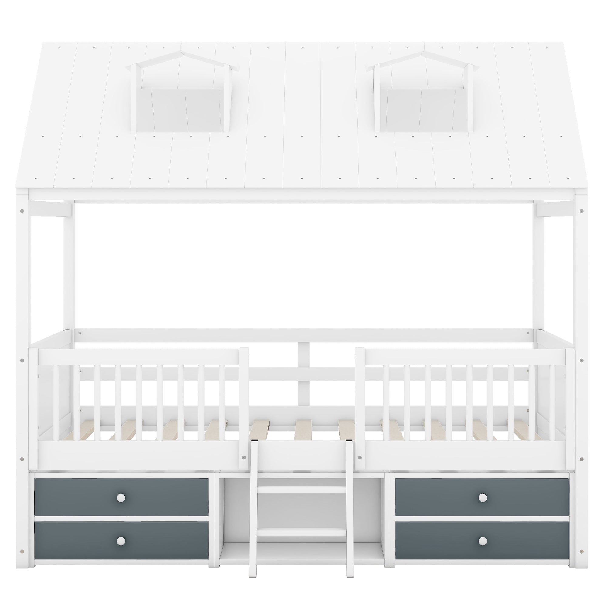 Full Size Wood Bed House Bed Frame,White - Atlantic Fine Furniture Melbourne FL