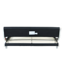 Faux Leather Upholstered Platform Bed Frame with led lighting , Curve Design, Wood Slat Support, No Box Spring Needed, Easy Assemble, Queen Size, Black and White