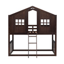 Twin Over Twin House Bunk Bed With Ladder, Wood Bed-Espresso