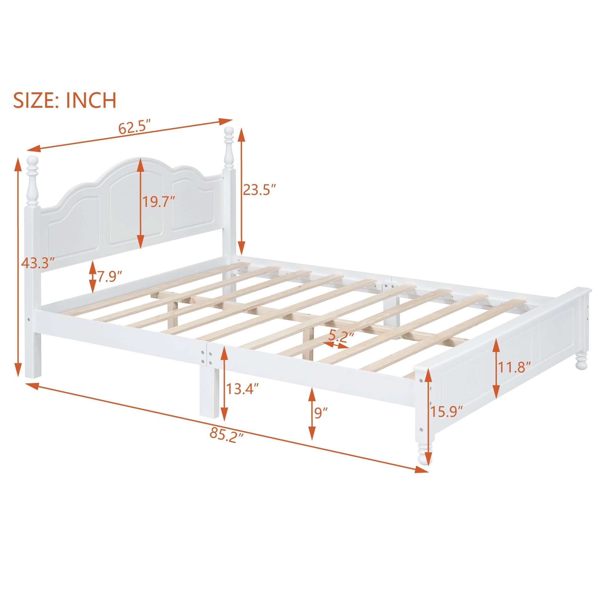 Queen Size Wood Platform Bed Frame,Retro Style Platform Bed with Wooden Slat Support,White - Atlantic Fine Furniture Melbourne FL
