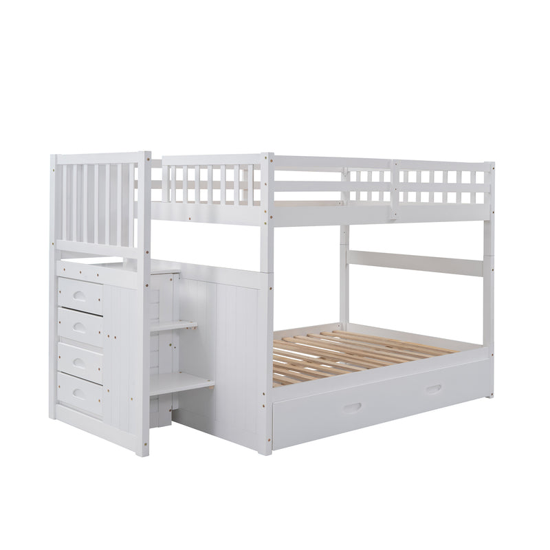 Full over Full Bunk Bed with Twin Size Trundle, White (old sku: LT000026AAK )