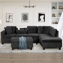 Modern Sectional Sofa With Storage Ottoman, L - Shape Couch With 2 Pillows And Cup Holders