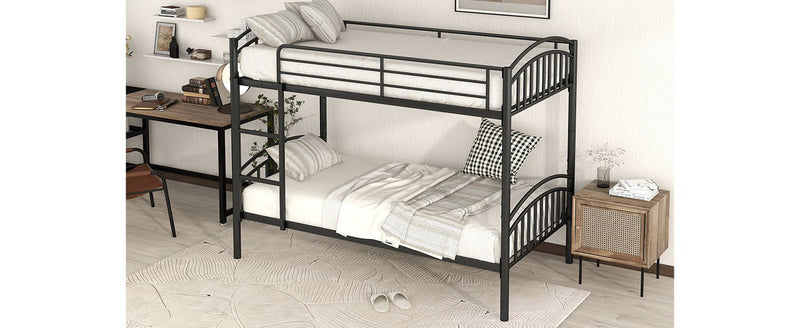 Twin Over Twin Metal Bunk Bed, Divided Into Two Beds - Black