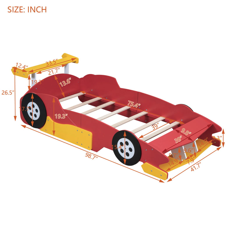 Twin Size Race Car-Shaped Platform Bed With Wheels