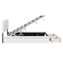 Full Size Upholstered Bed with Hydraulic Storage System and Drawer, White