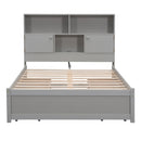 Full Size Platform Bed with Storage Headboard, Charging Station and 4 Drawers, Gray