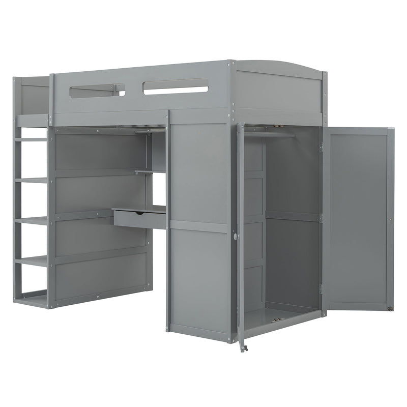 Loft Bed With Desk, Wardrobes, 4 Drawers And 4 Shelves