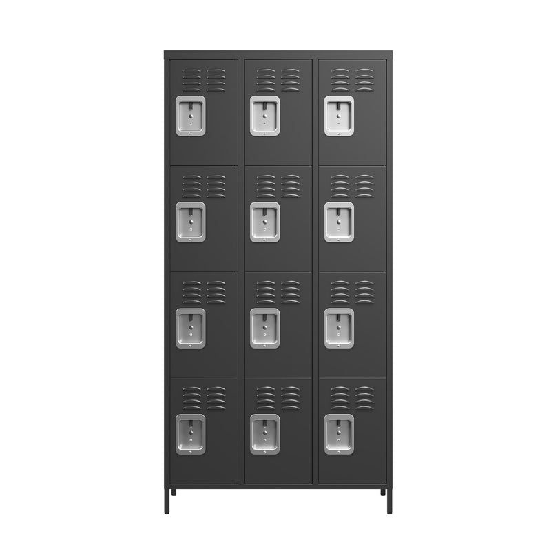 12 Door Lockers With Lock For Secure Storage - Black