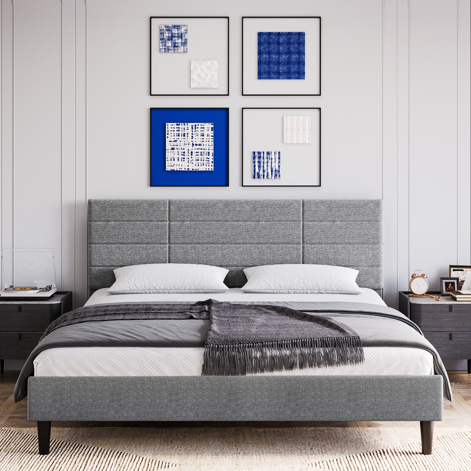 Molblly Full Size Bed Frame with Upholstered Headboard, Strong Frame, and Wooden Slats Support, Non-Slip and Noise-Free, No Box Spring Needed, Easy Assembly, Light Grey - Atlantic Fine Furniture Melbourne FL